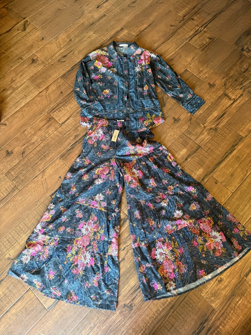NWT Natural Life Barcelona Button Down & Patti Palazzo Pants Floral Cotton Set - Picture 2 of 11